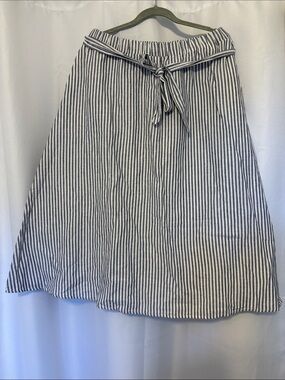 Talbots Navy and White Striped A-Line Tie-Waist Skirt